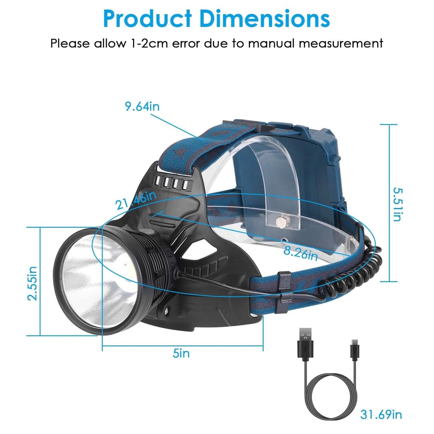 100000LM LED 7 Lighting Modes Rechargeable Headlights