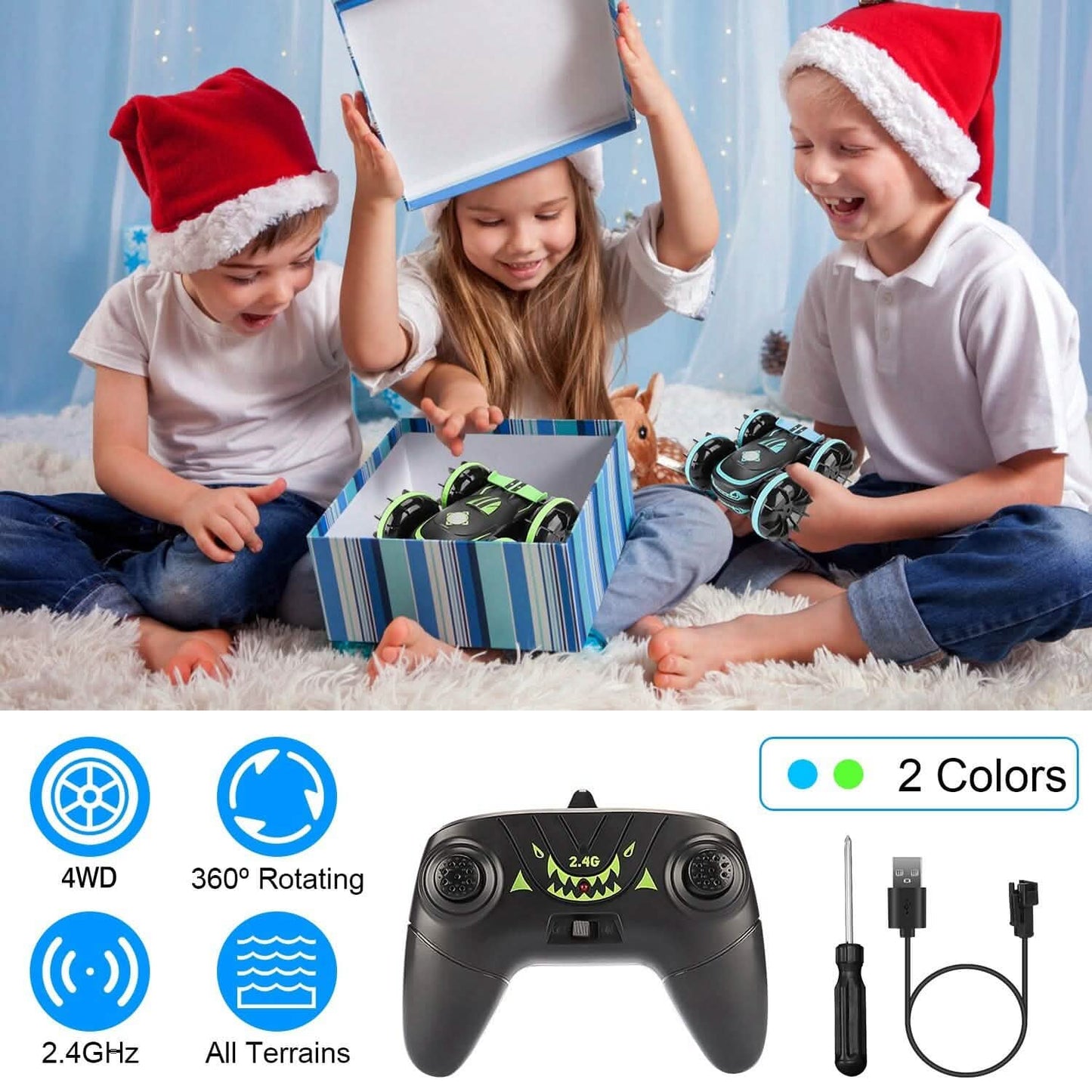 2-in-1 Amphibious RC Car Toy 4GHz 4WD Double-sided 360° Rotating Stunt Car