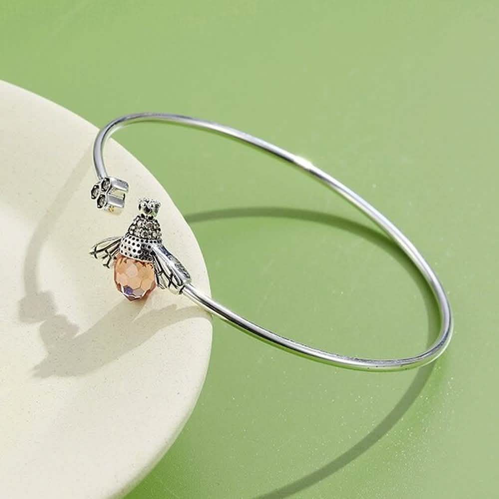 925 Sterling Silver Bee Shape Cubic Zirconia and Austria Crystal Cuff Bracelet