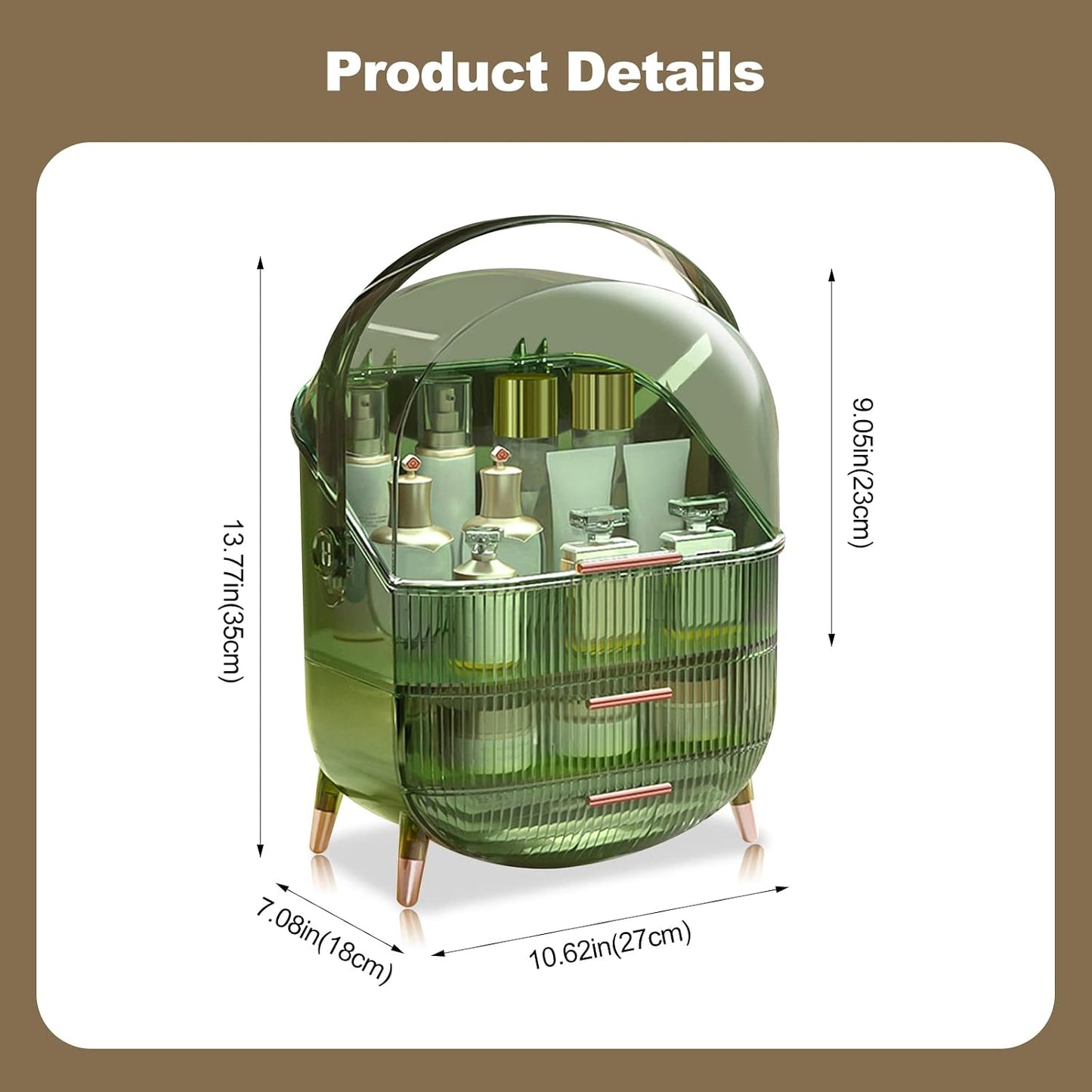 Portable Retro Series Multi-Function Make up Case Dustproof Cosmetic Storage Box, Skin Care Products Jewelry Organizer Finishing Box Bathroom Desktop - Retro Green