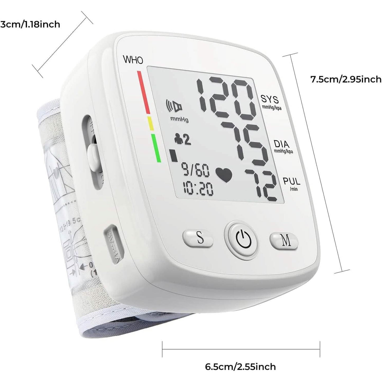 Blood Pressure Monitor Digital Wrist BP Machine Automatic BP Cuff with 2 Users 180 Memory Voice Large LCD Display