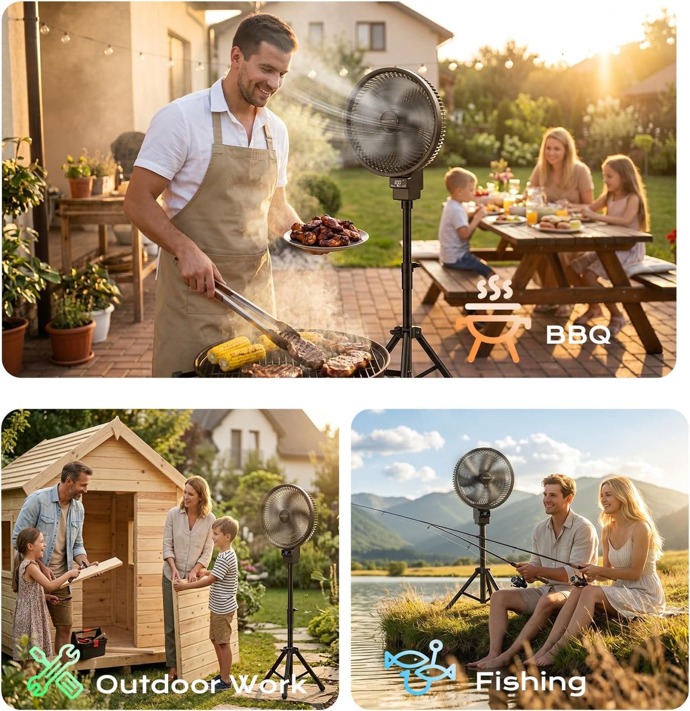Outdoor Misting Fan for Patios, 40000Mah Portable Oscillating Pedestal Fans with Mister Kit, Water Cooling Mist Standing Floor Fans for outside Home, Bedroom, Backyard, Indoor & Outdoor