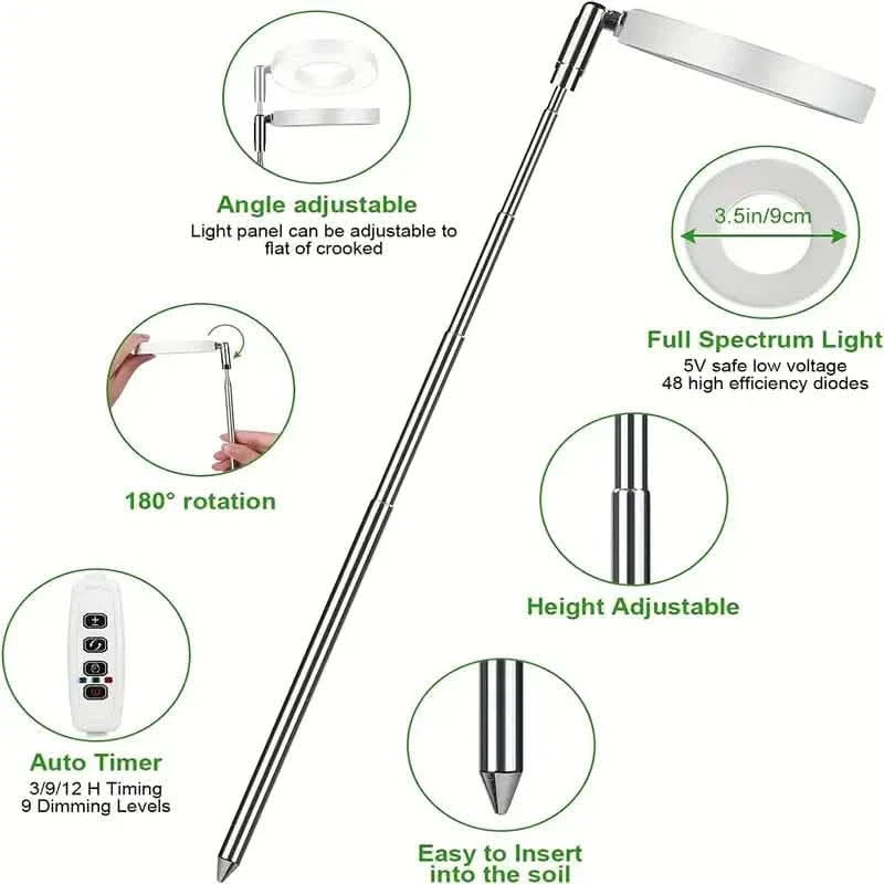 Full Spectrum LED Halo Plant Light With Stand Height Adjustable Auto Timer