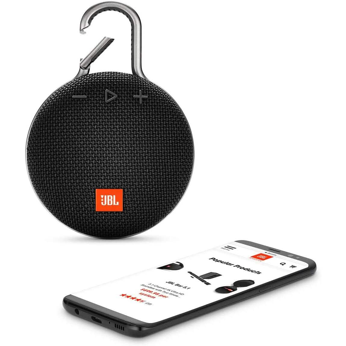 JBL Clip 3 Black - Waterproof, Durable & Portable Bluetooth Speaker (Refurbished)