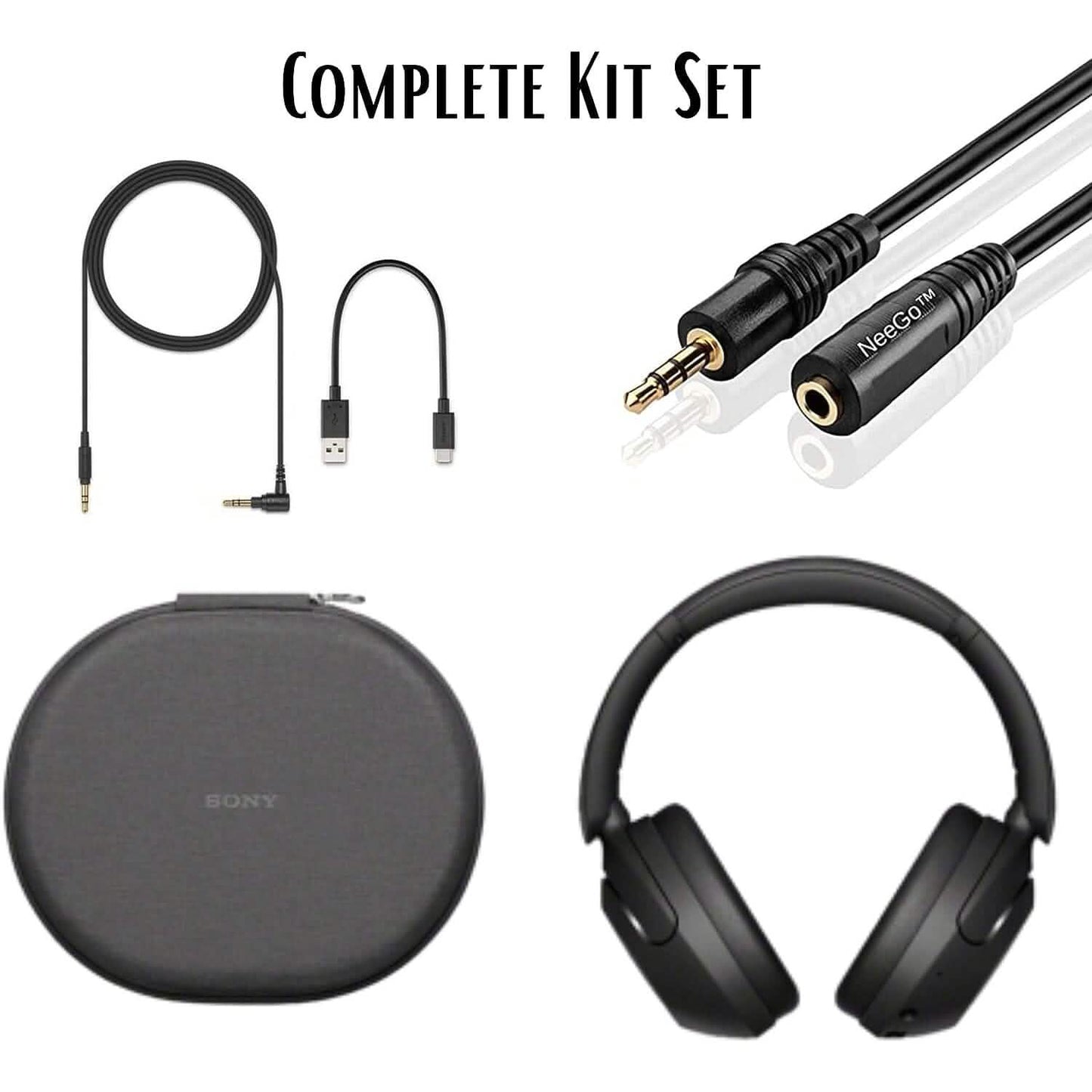 Sony Wireless Noise Cancelling Headphones WH-XB910N Bluetooth Headset + NeeGo 3.5mm Extension (Refurbished)