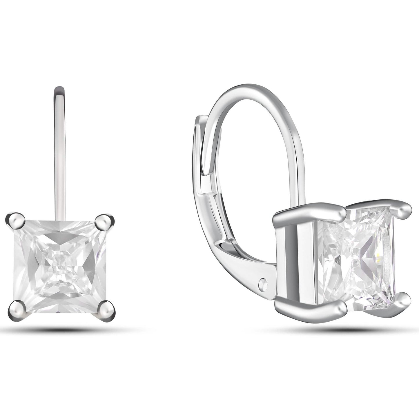Square Cut Gemstone Leverback Earrings