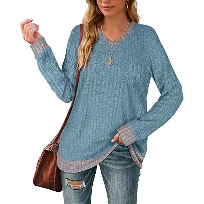 Women Lightweight V Neck Long Sleeve Tunic