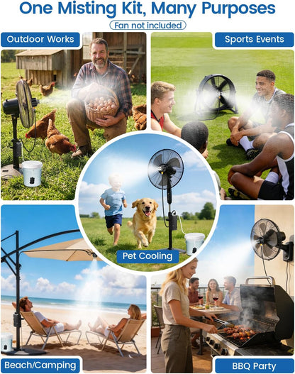 Portable Magnetic Misting System with Pump, 6000Mah Outdoor Fan Misters Kit for outside Patio Golf Cart, Water Sprayer for Cooling Sport, Canopy, Beach, Camp, Gazebo, Umbrella, Dugout- 4 Nozzles