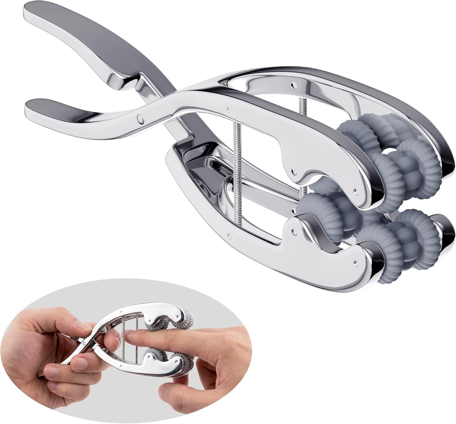 Stainless Steel Adjustable Finger Massage Roller for Knuckle & Palm, 2026 Updated Spring Lever Loaded Dual Roller Finger Massager Tool Manual Massage Roller for Trigger Finger Hand Fatigue Relief