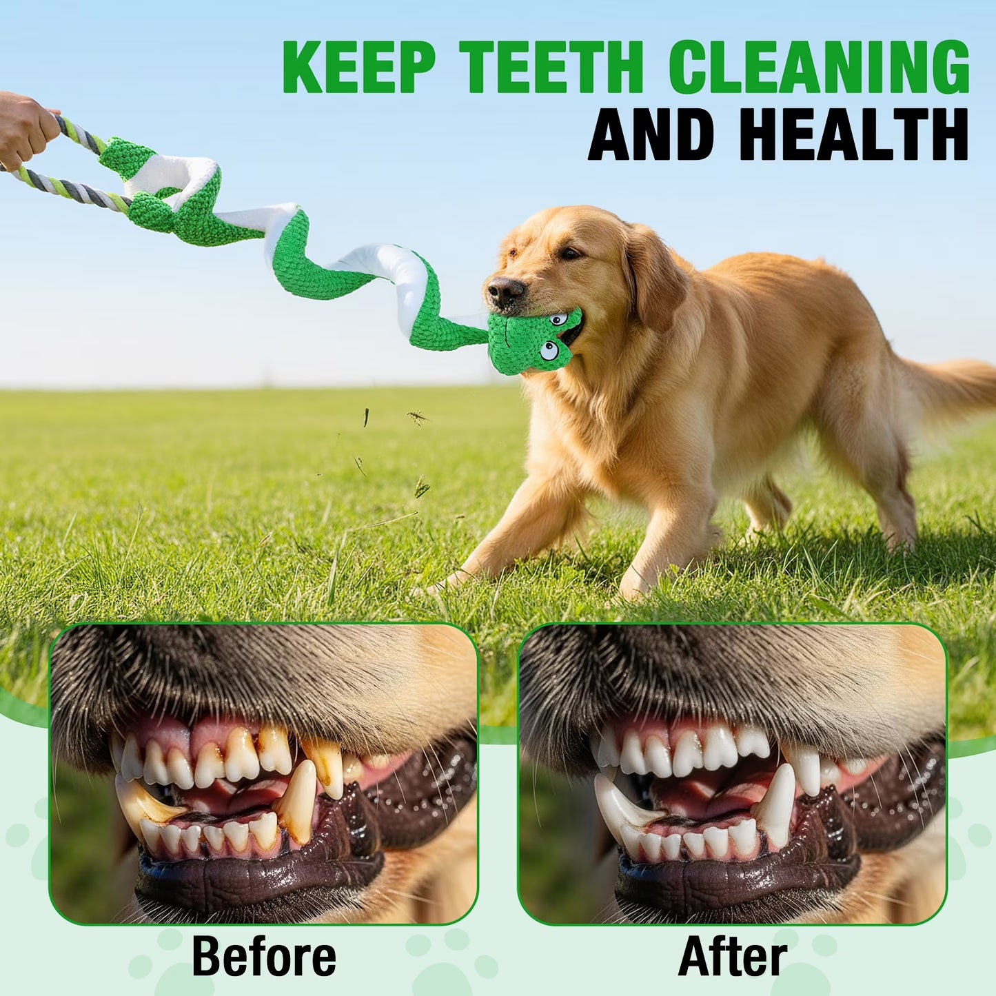 Interactive Squeaky Dog Toys with Pull Rope, Large Dog Tug of War Toy, Plush Puppy Chew Toys for Dental Health, Great for Small, Medium and Big Dogs