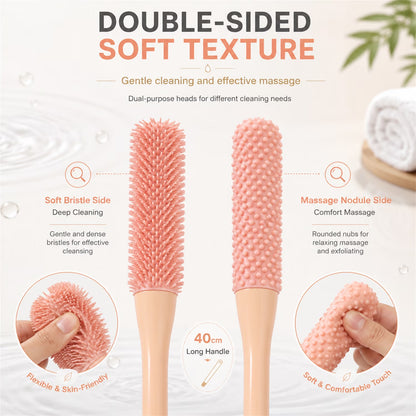 NOGIS Toe Cleaning Brush 15.7" Foot Scrubber in Shower with Long Handle Silicone Foot Brush Soft Skin Exfoliation Lotion Applicator for Foot Seniors,Elderly, Men and Women 2Pack-Pink