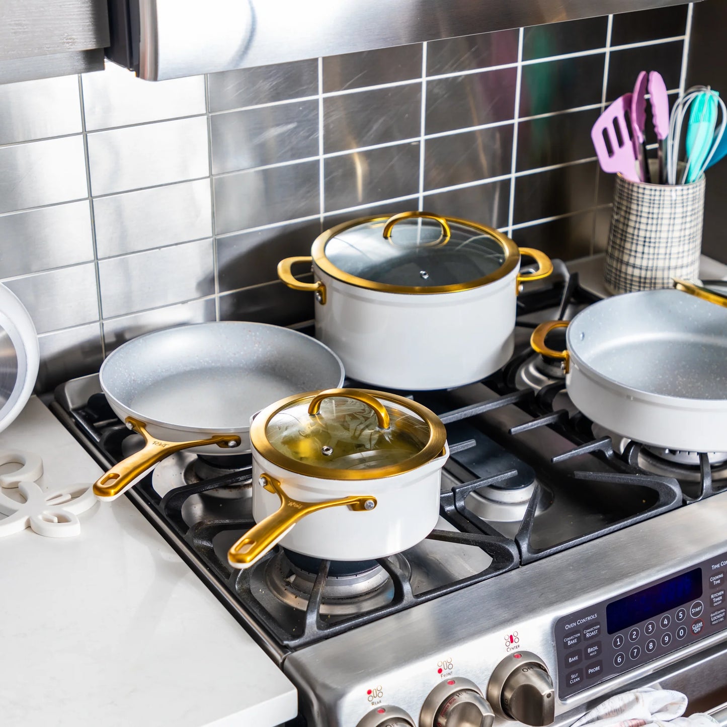 Thyme & Table Supreme 12-Piece Cookware Set Non-Stick - Cream
