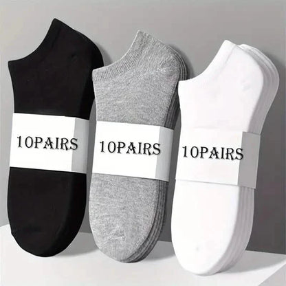 10-Pairs: Men's Solid Sport Low Cut Socks, Breathable Sweat-absorbing Comfy Soft Casual Simple Style Socks