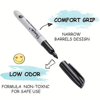 10-Pieces: Black Permanent Markers Fine Tip