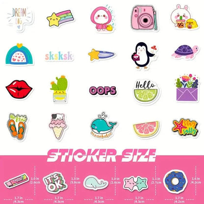 100-Pieces: VSCO Sticker Pack - Cute Cartoon Designs, Waterproof Vinyl Decals for Laptops, Water Bottles & Luggage