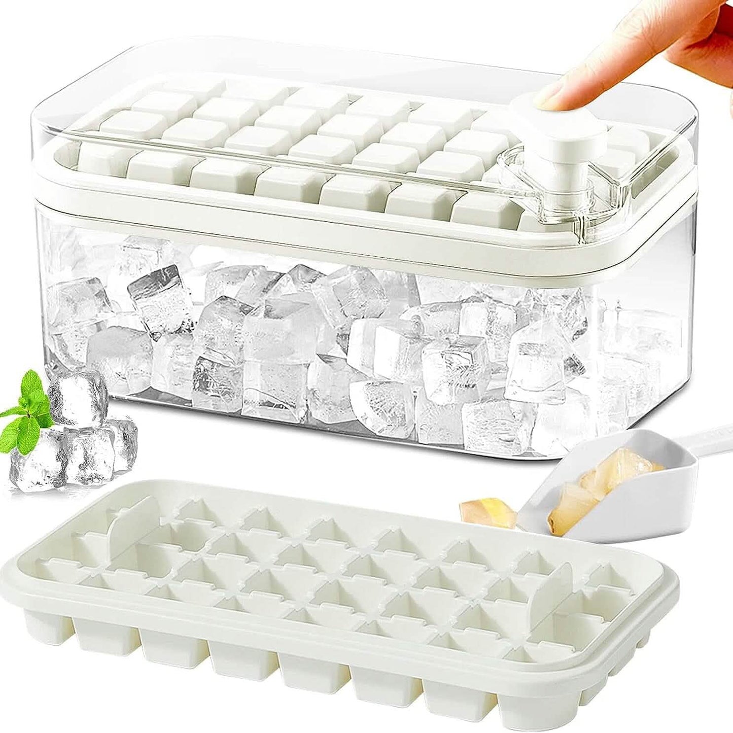 101oz. Ice Cube Tray Set - 64 Pcs Silicone Ice Cube Tray With Lid & Bin