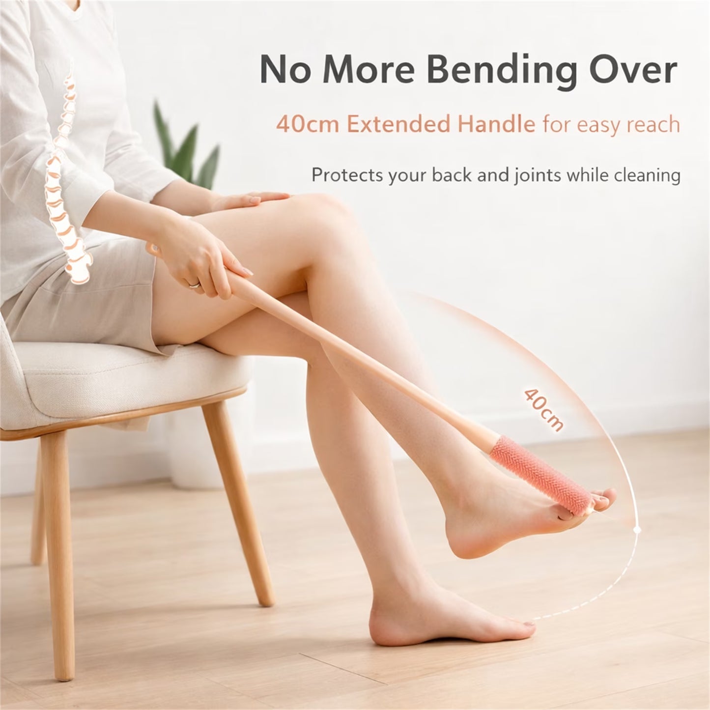 NOGIS Toe Cleaning Brush 15.7" Foot Scrubber in Shower with Long Handle Silicone Foot Brush Soft Skin Exfoliation Lotion Applicator for Foot Seniors,Elderly, Men and Women 2Pack-Pink