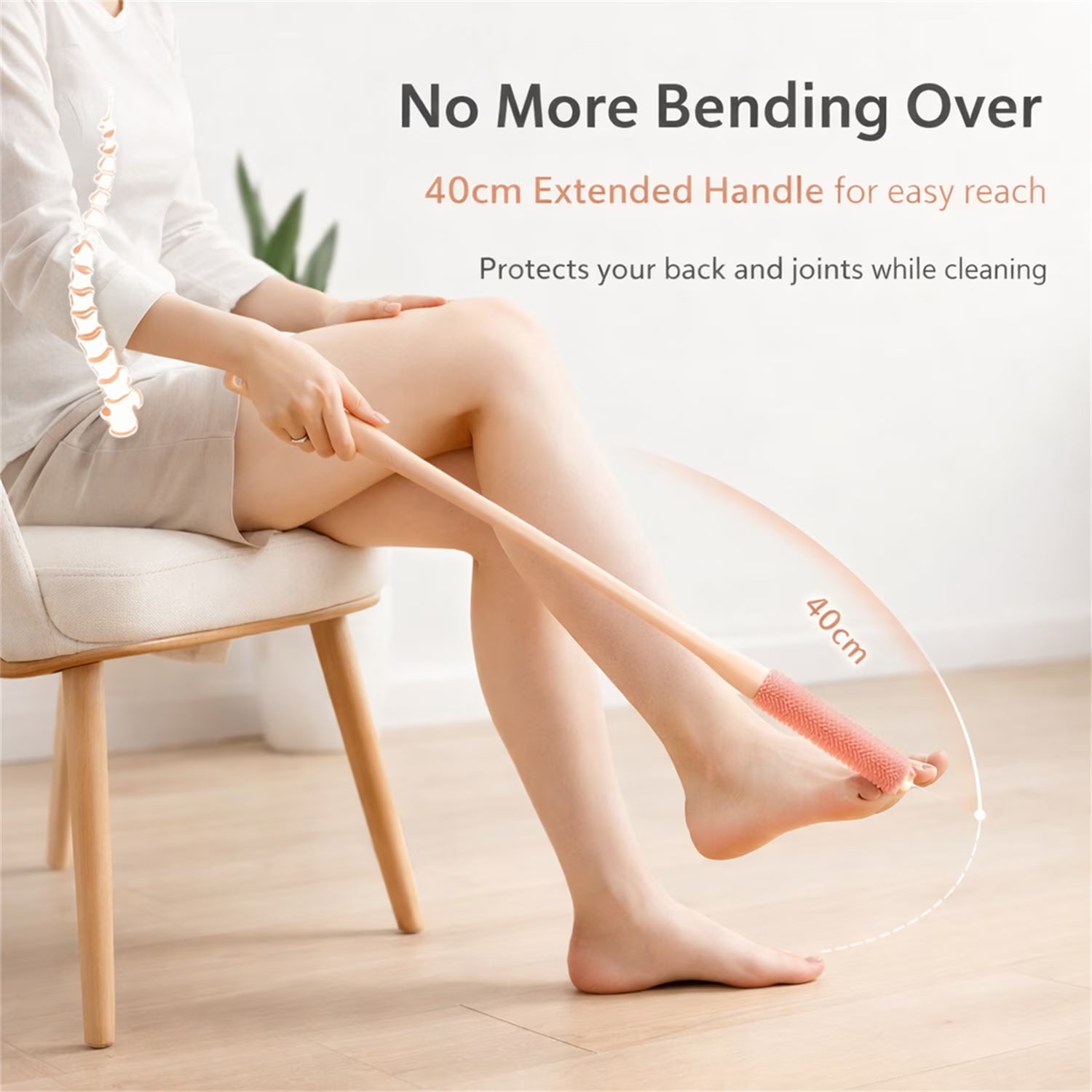 NOGIS Toe Cleaning Brush 15.7" Foot Scrubber in Shower with Long Handle Silicone Foot Brush Soft Skin Exfoliation Lotion Applicator for Foot Seniors,Elderly, Men and Women 2Pack-Pink