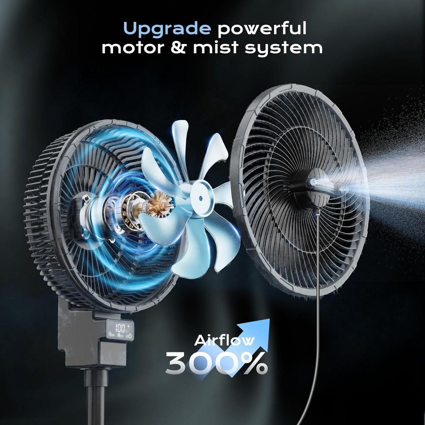 Outdoor Misting Fan for Patios, 40000Mah Portable Oscillating Pedestal Fans with Mister Kit, Water Cooling Mist Standing Floor Fans for outside Home, Bedroom, Backyard, Indoor & Outdoor