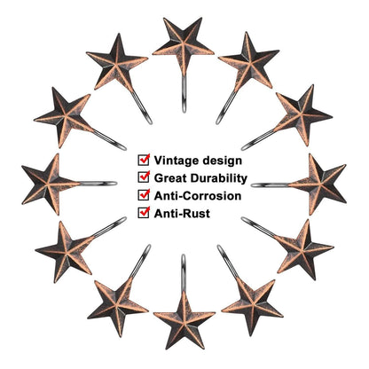 12-Pieces: Anti-Rust Star Decorative Shower Curtain Hooks