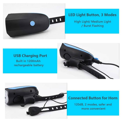 1200mAh Rechargeable Bike Headlight with Horn