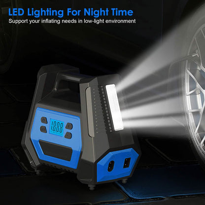 120W Max Power Portable Tire Pump with Digital Display LED Light