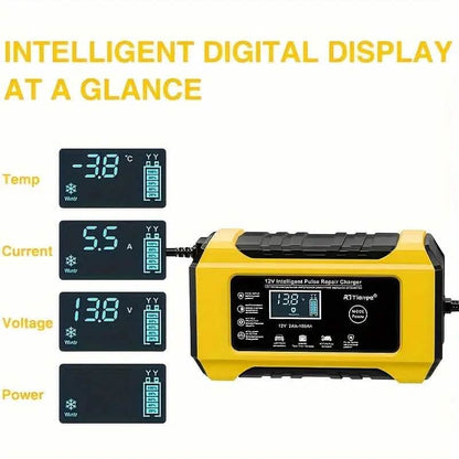 12V Intelligent Pulse Repair Smart Battery Charger with LCD Display