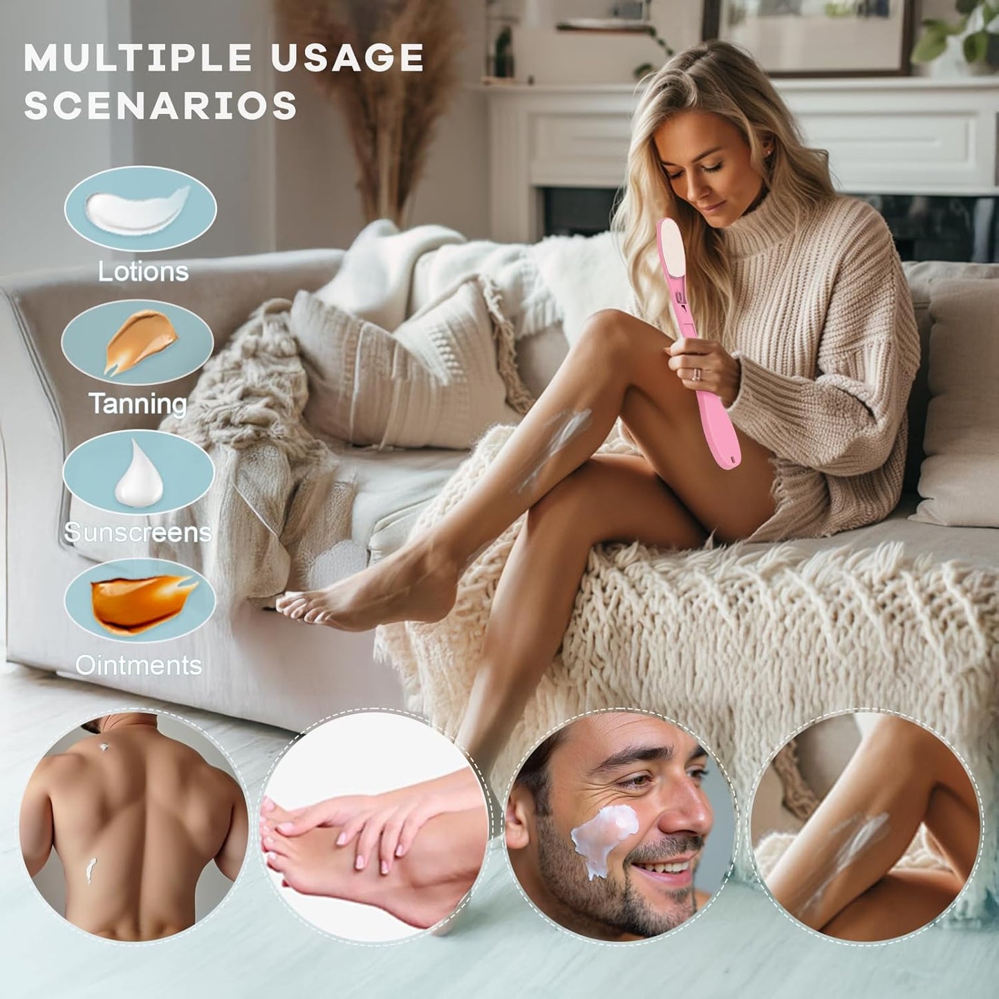Foldable Lotion Applicator for Back | Portable Sunscreen & Tanning Applicator, Back Scratcher. Easily Apply Moisturizer, Cream & Ointment for Seniors and Women.