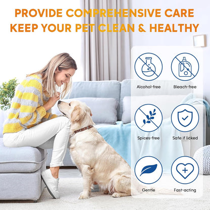 Dog Wipes Cleaning Deodorizing, Grooming Wipes & Paw Cleaner, Pet Cleaning Kit for Teeth, Ears, Eyes, Paw, Body, Ear Rinse, Essential Dog Supplies Set