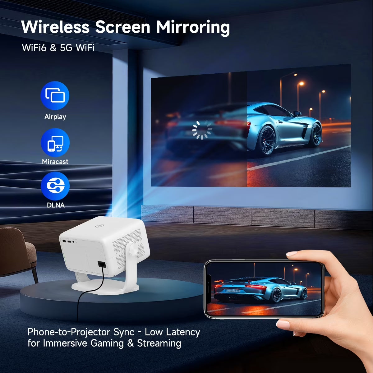 [Auto Focus]  8K 1080P Native Projector with Wifi 6 and BT5.4, 650 ANSI Brightness, Auto Keystone Correction with Voice Control Smart Movie Projector for Home Theater Outdoor L018
