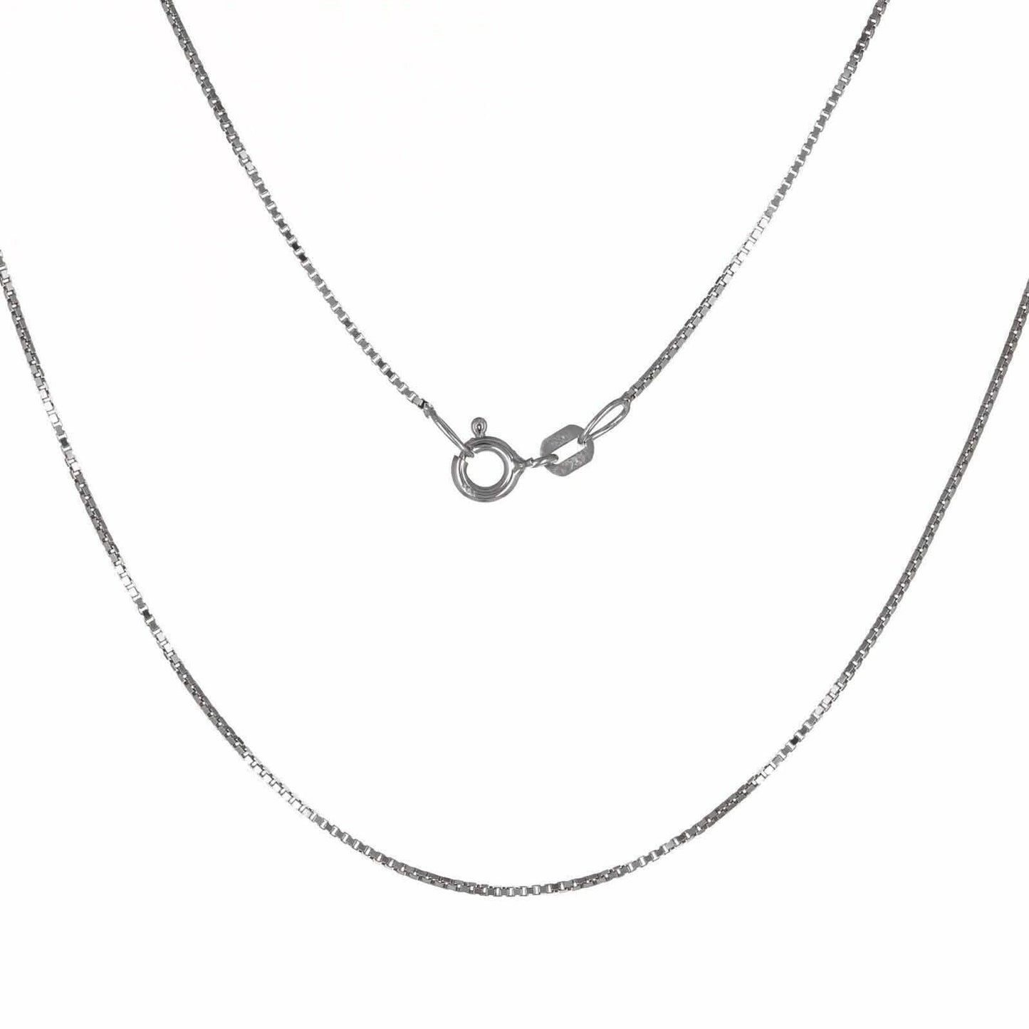14K Solid White Gold Box Necklace Real Gold Chain