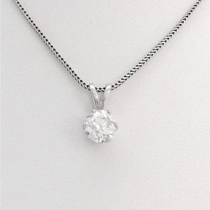 14K White Gold 1Ct Round European Cut Solitaire Diamond Pendant Necklace