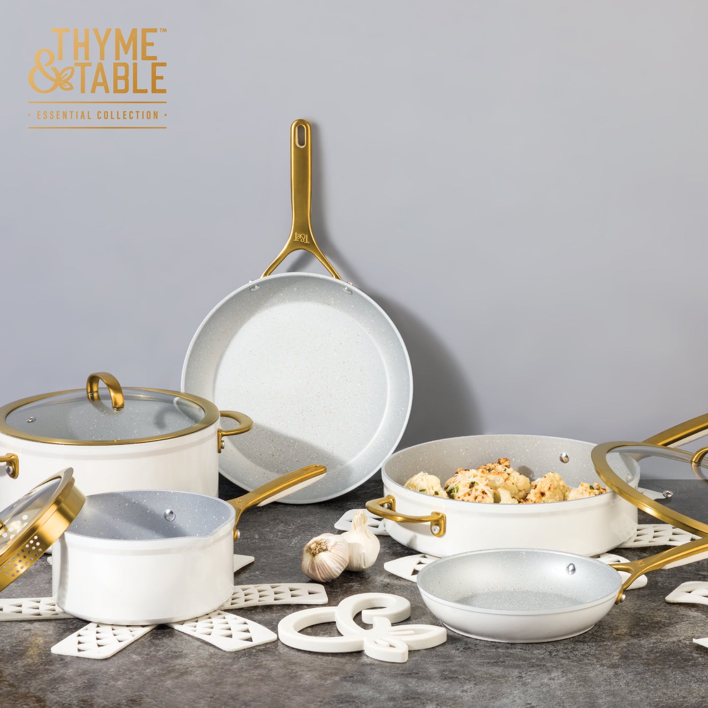 Thyme & Table Supreme 12-Piece Cookware Set Non-Stick - Cream