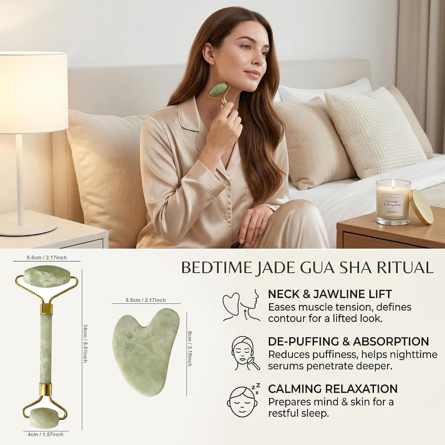 Jade Roller and Gua Sha Set - Face Roller for Face, Eyes, Neck - Skin Care Tools for Women Gifts, Beauty Facial Massager for Puffiness - Ice Roller Self Care Products for Teen Girls
