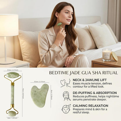 Jade Roller and Gua Sha Set - Face Roller for Face, Eyes, Neck - Skin Care Tools for Women Gifts, Beauty Facial Massager for Puffiness - Ice Roller Self Care Products for Teen Girls