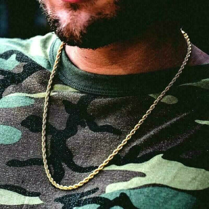 18K 3mm Solid Gold Rope Chain Necklace Men Women