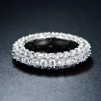 18K Gold and Italian Cut Crystal 3 Row Eternity Ring