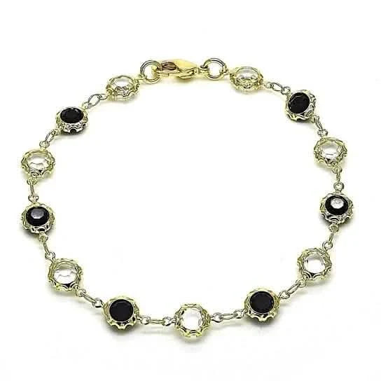 18K Gold Filled High Polish Finish Black and White Made With Crystal Round Ankle Bracelet