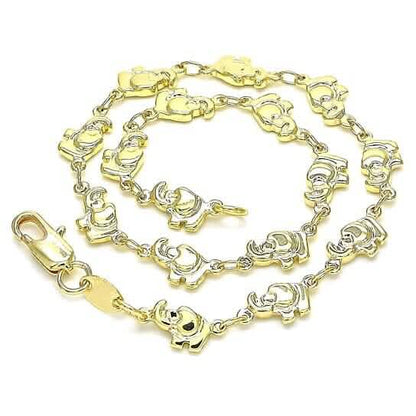 18k Gold Filled High Polish Finsh Elephant Link Anklet Bracelet