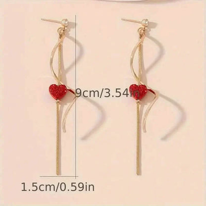 18K Gold Spiral Lines Heart Design Dangle Earrings