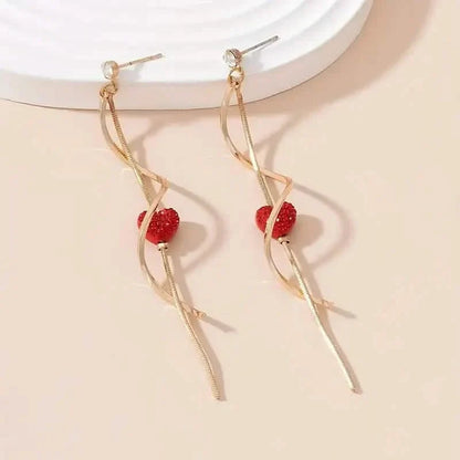 18K Gold Spiral Lines Heart Design Dangle Earrings