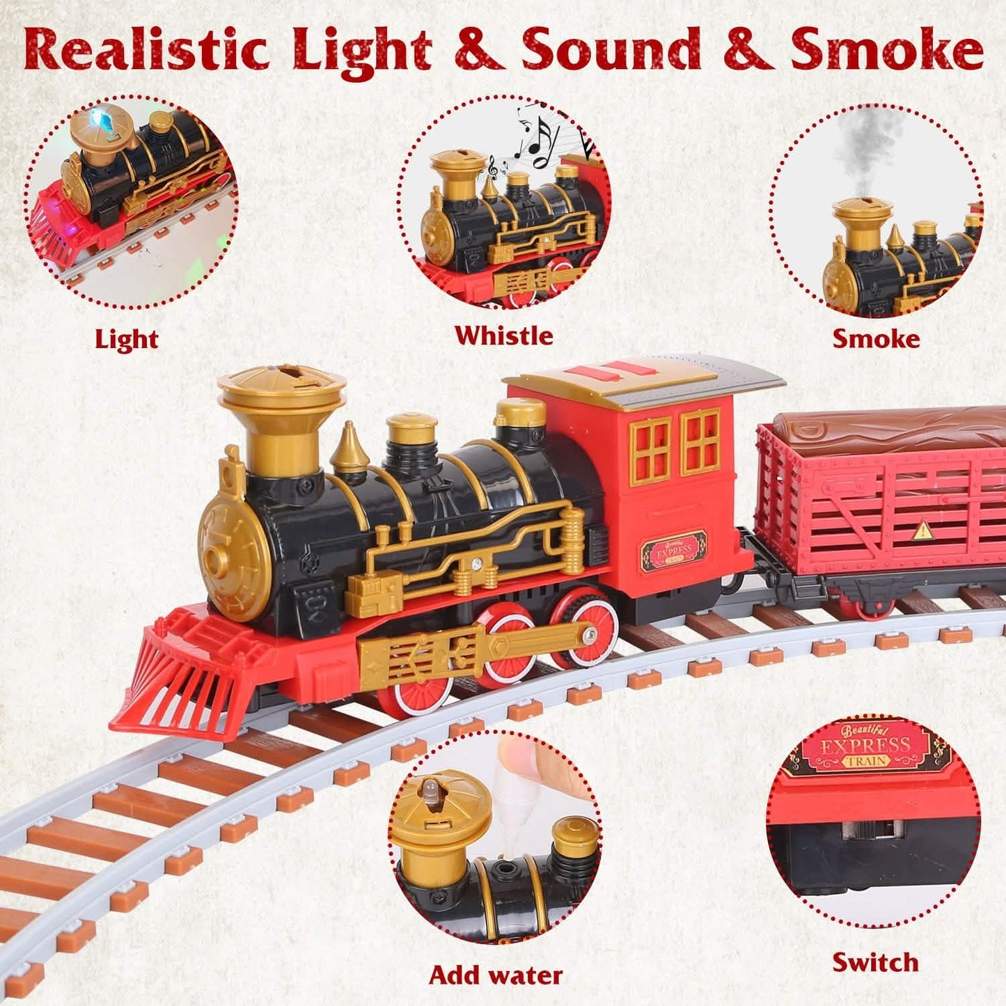 193-Piece: Electric Train Set Steam Locomotive Passenger Coach Coal Car Christmas Train