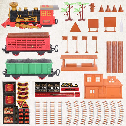 193-Piece: Electric Train Set Steam Locomotive Passenger Coach Coal Car Christmas Train