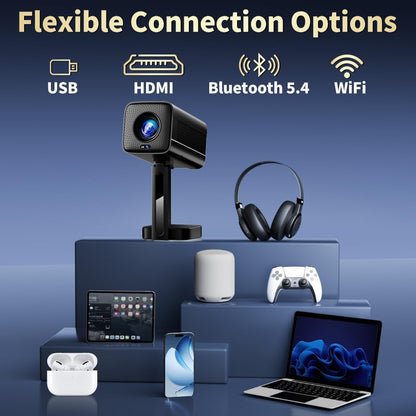 Mini Projector 4K 1280P [2026 Upgraded Built-In Apps] Projector with Wifi 6 and Bluetooth 5.4, Auto Focus & Keystone Correction Smart Projector Compatible with HDMI/TV Stick/Laptop/Usb,Black