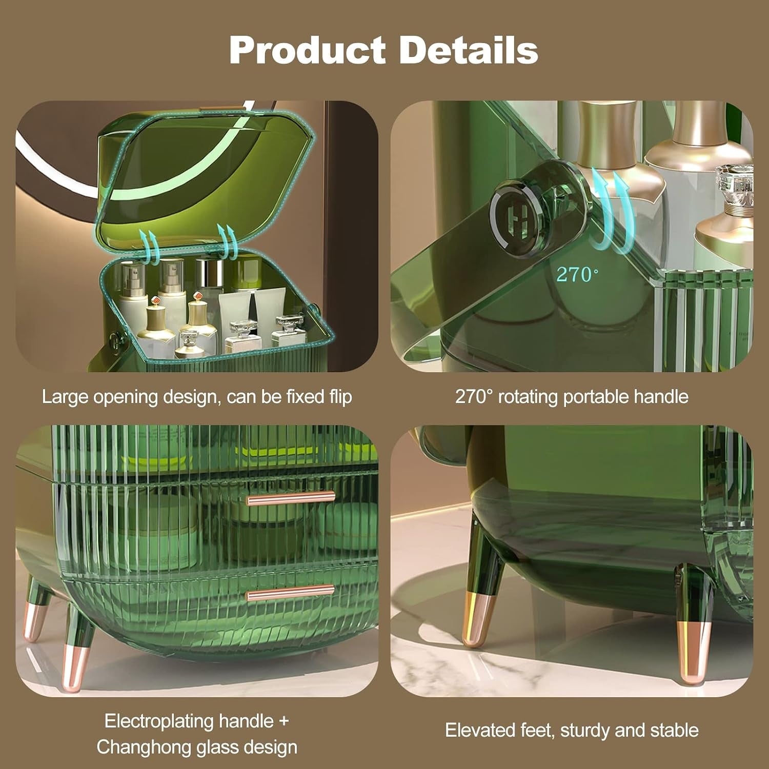 Portable Retro Series Multi-Function Make up Case Dustproof Cosmetic Storage Box, Skin Care Products Jewelry Organizer Finishing Box Bathroom Desktop - Retro Green