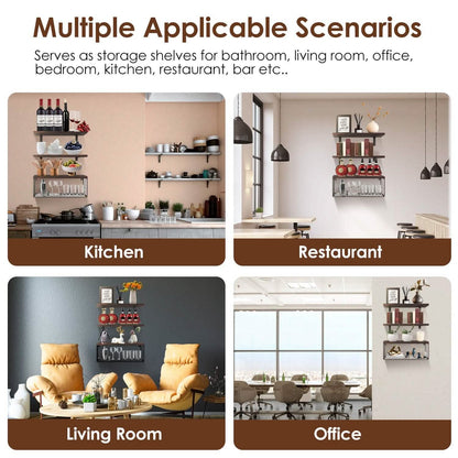 2-in-1 Floating Shelves Wall Mounted with Storage Basket