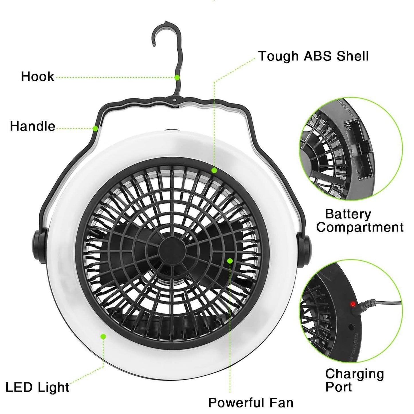 2-in-1 Outdoor Battery/USB Operated Portable Camping LED Fan