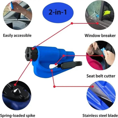 2-Pack: 2-in-1 Emergency Car Escape Tool: Safety Belt Cutter, Metal Safety Hammer & Window Breaker