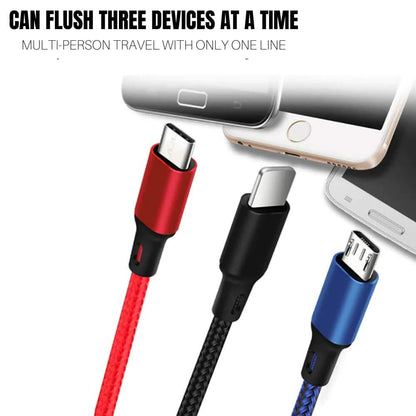 2-Pack: 3-in-1 Nylon Braided 4FT 3A Charging Cable