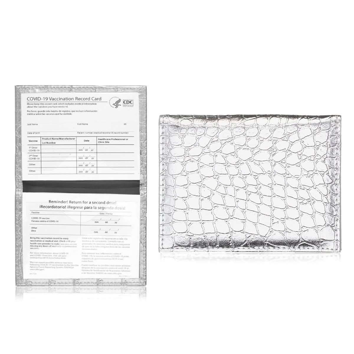 2-Pack: Faux Crocodile Leather Bling CDC Vaccination Card Immunization Record Protector Holder Passport